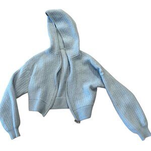 alo Cashmere Plush Waffle Full Zip Hoodie Crystal Blue XXS